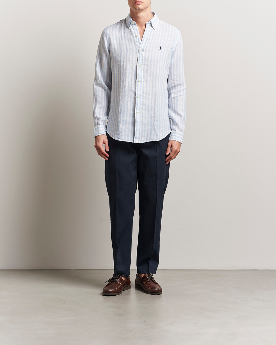Herre | Skjorter | Polo Ralph Lauren | Custom Fit Striped Linen Shirt Office Blue/White