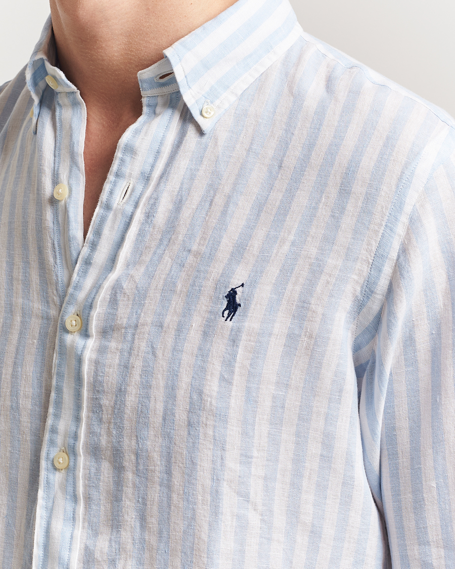 Herre | Skjorter | Polo Ralph Lauren | Custom Fit Striped Linen Shirt Office Blue/White