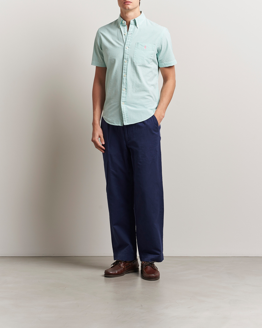 Herre | Skjorter | Polo Ralph Lauren | Seersucker Short Sleeve Striped Shirt Green/White