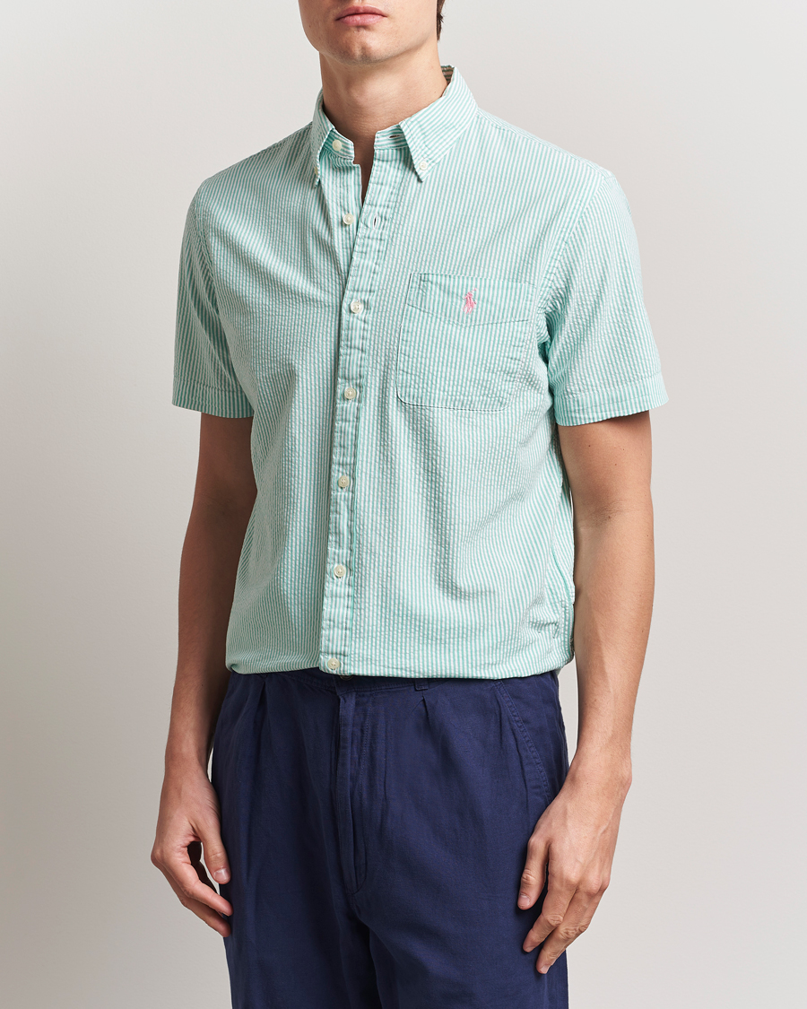 Herre | Skjorter | Polo Ralph Lauren | Seersucker Short Sleeve Striped Shirt Green/White