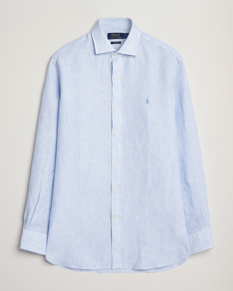 Herre | Skjorter | Polo Ralph Lauren | Custom Fit Dressed Striped Linen Shirt Cabana Blue