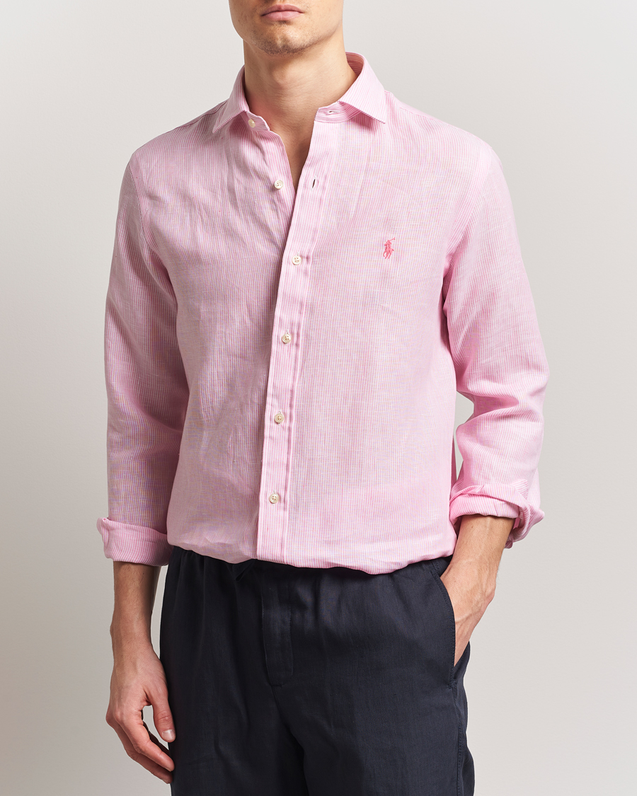 Herre | Skjorter | Polo Ralph Lauren | Custom Fit Dressed Striped Linen Shirt Pink/White