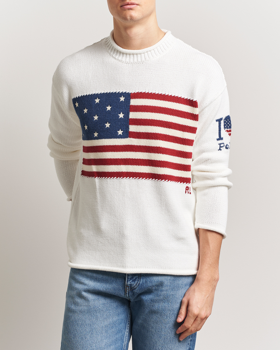 Herre | Gensere | Polo Ralph Lauren | Cotton Flag Sweater Deckwash White