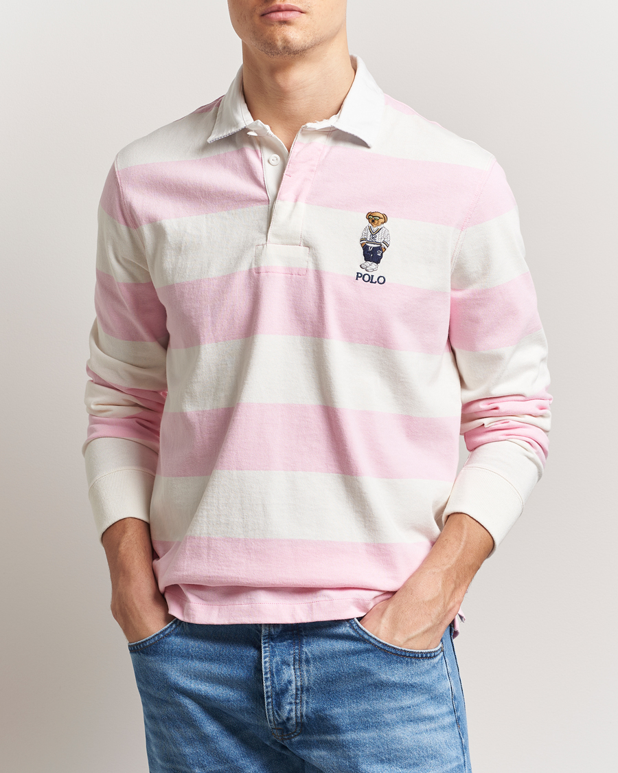 Herre | Gensere | Polo Ralph Lauren | Striped Rugby Varsity Bear Pink/White