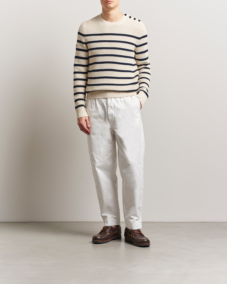 Herre | Gensere | Polo Ralph Lauren | Cotton/Linen Striped Sweater Cream/Navy