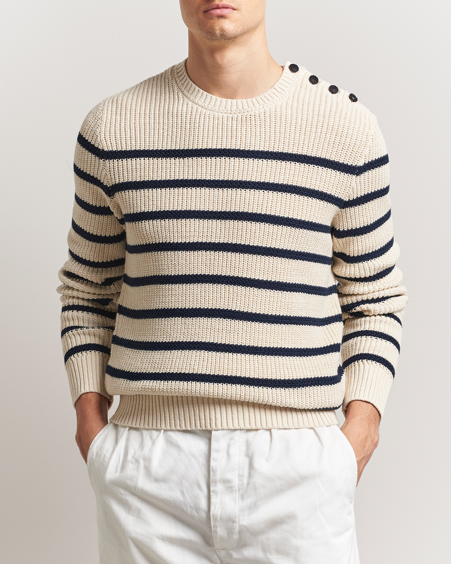 Herre | Gensere | Polo Ralph Lauren | Cotton/Linen Striped Sweater Cream/Navy