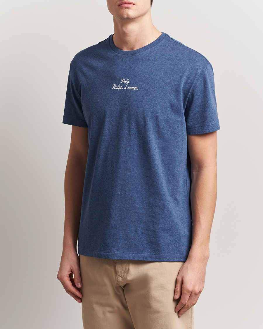 Herre | T-Shirts | Polo Ralph Lauren | Center Logo Crew Neck T-Shirt Derby Blue Heather