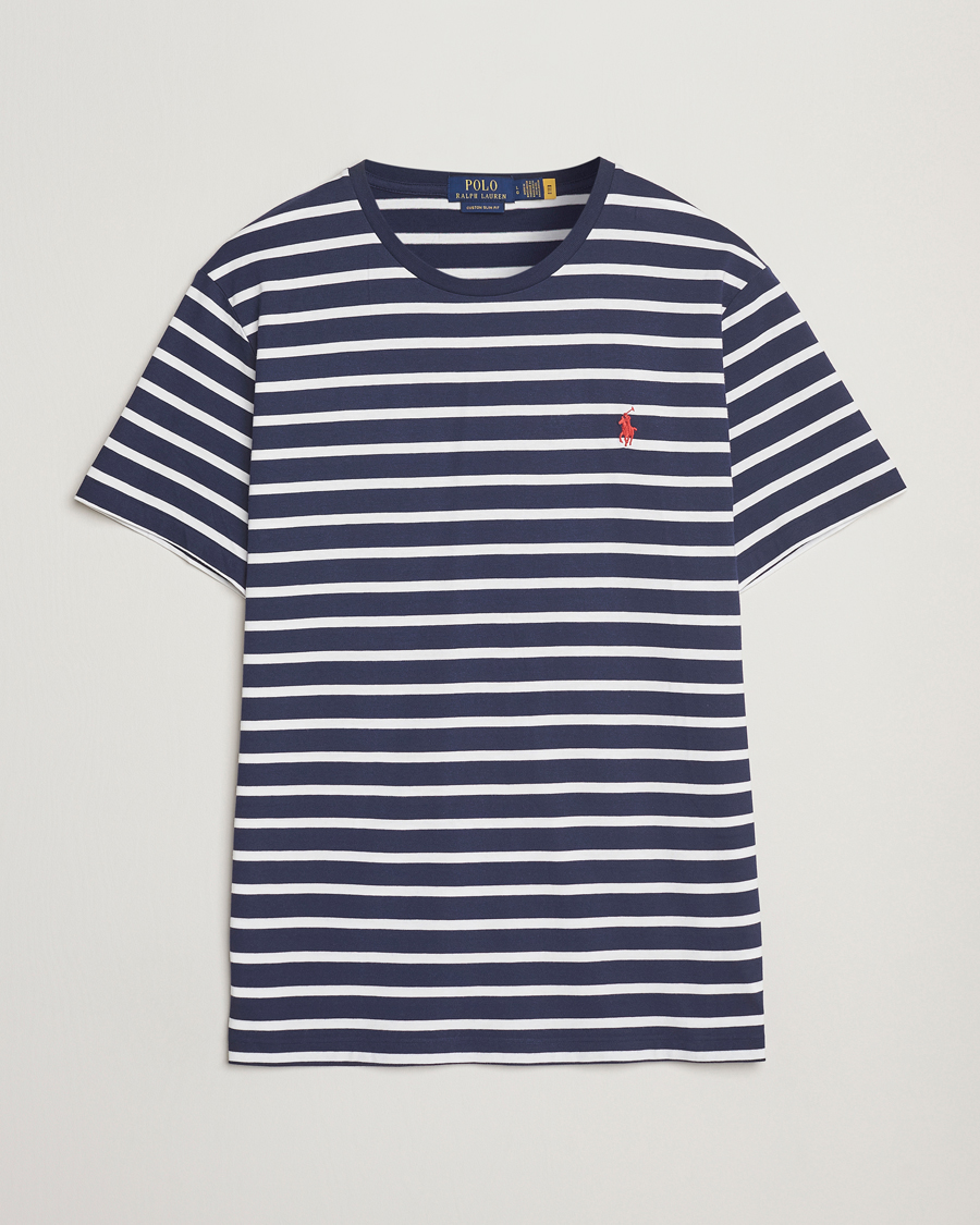 Herre | T-Shirts | Polo Ralph Lauren | Custom Slim Fit Striped T-Shirt Newport Navy/White