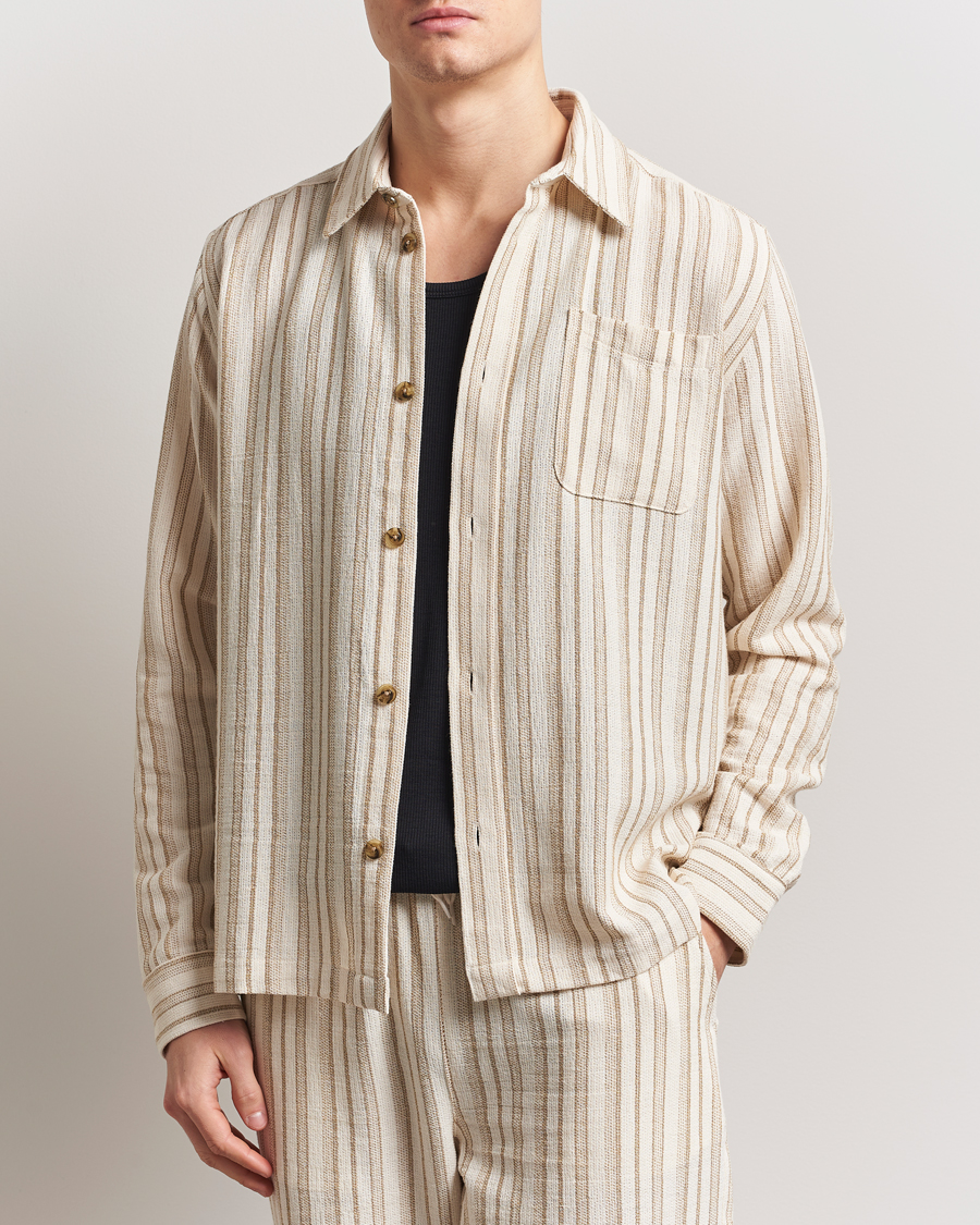 Herre | Skjorter | LES DEUX | Shane Stripe Cotton Overshirt Ivory