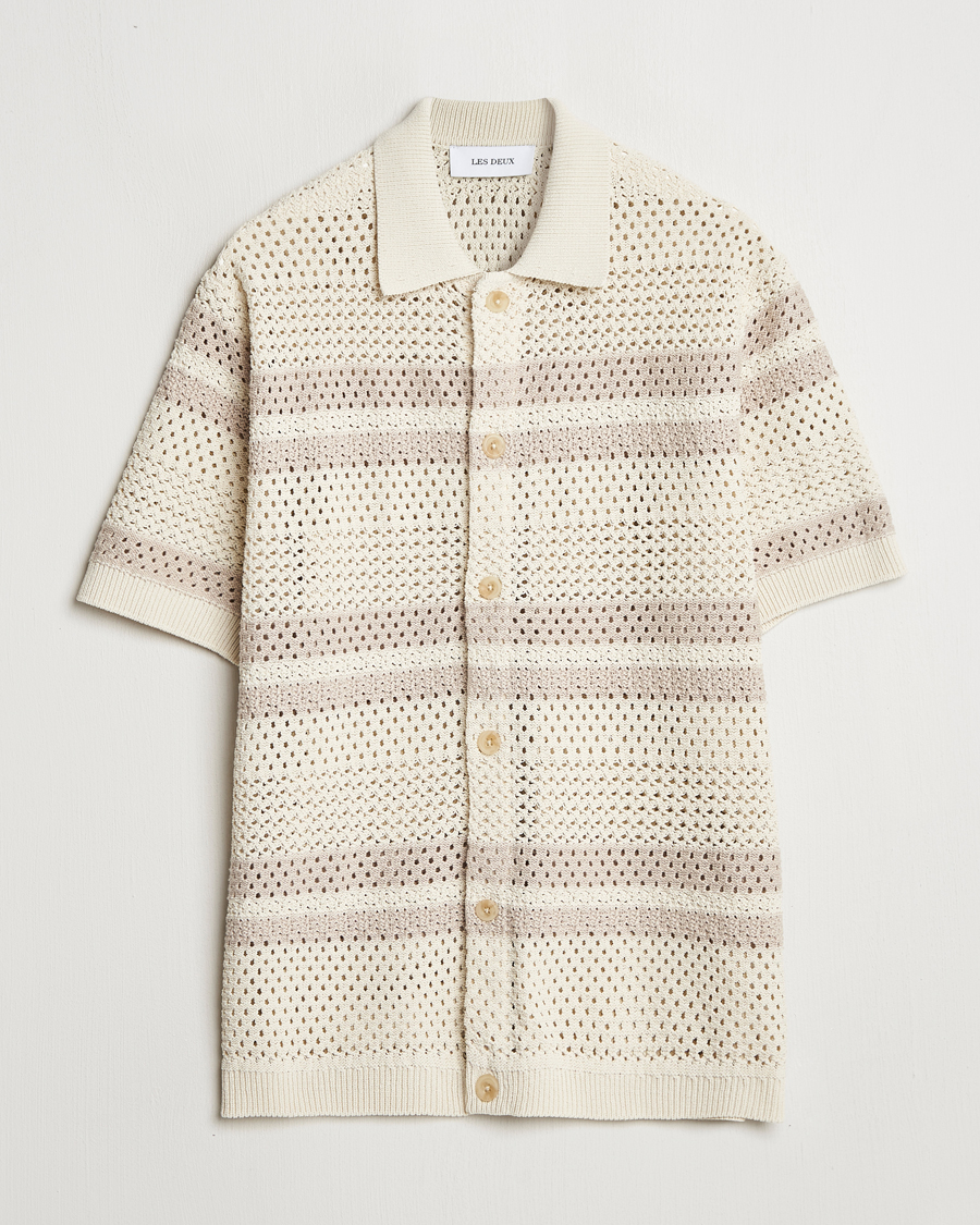 Herre | Skjorter | LES DEUX | Gianni Striped Knitted Short Sleeve Shirt Ivory