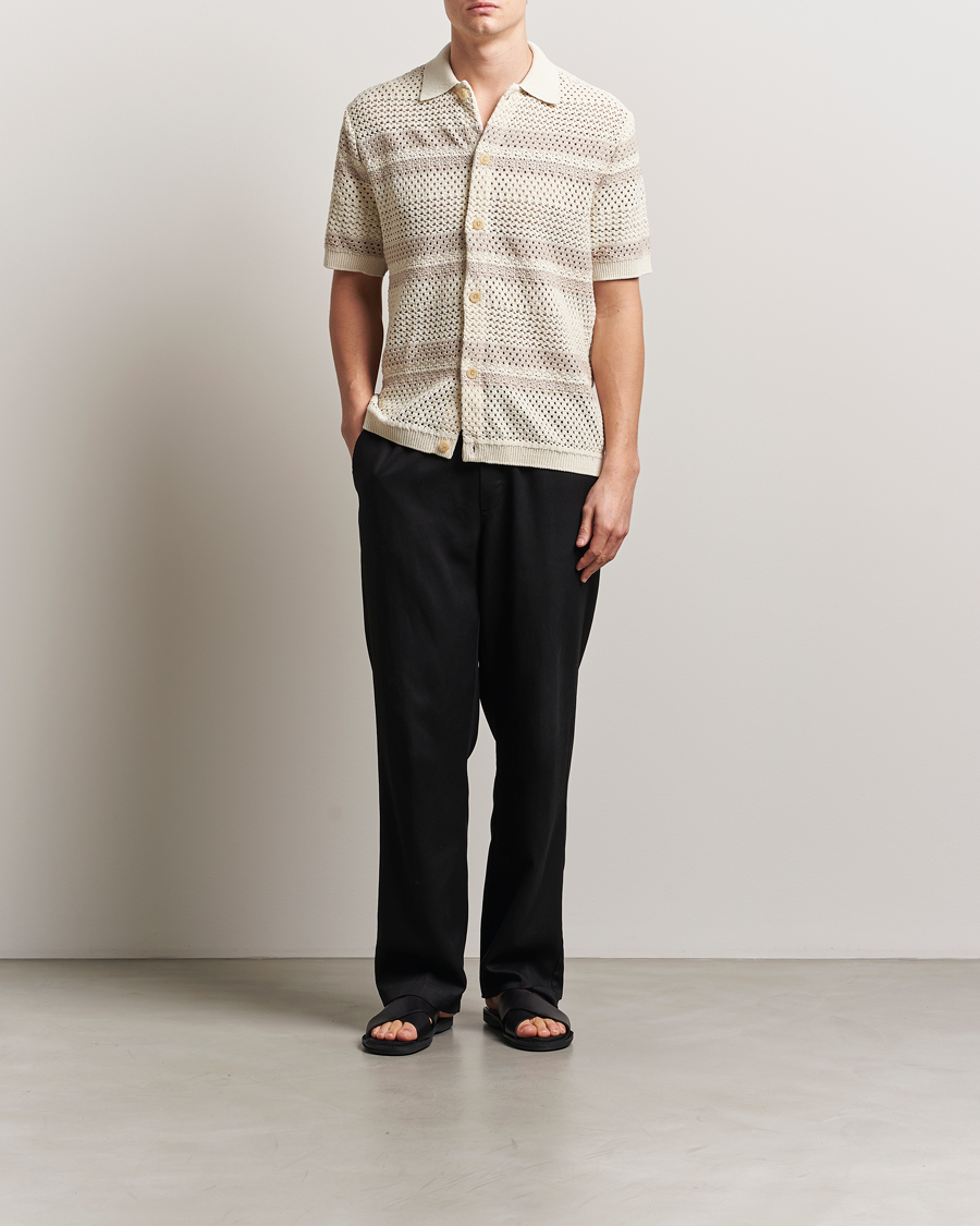 Herre | Skjorter | LES DEUX | Gianni Striped Knitted Short Sleeve Shirt Ivory