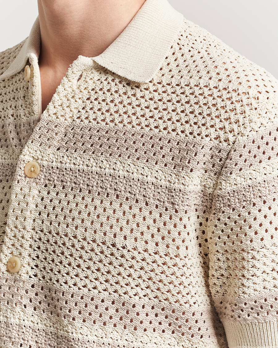 Herre | Skjorter | LES DEUX | Gianni Striped Knitted Short Sleeve Shirt Ivory