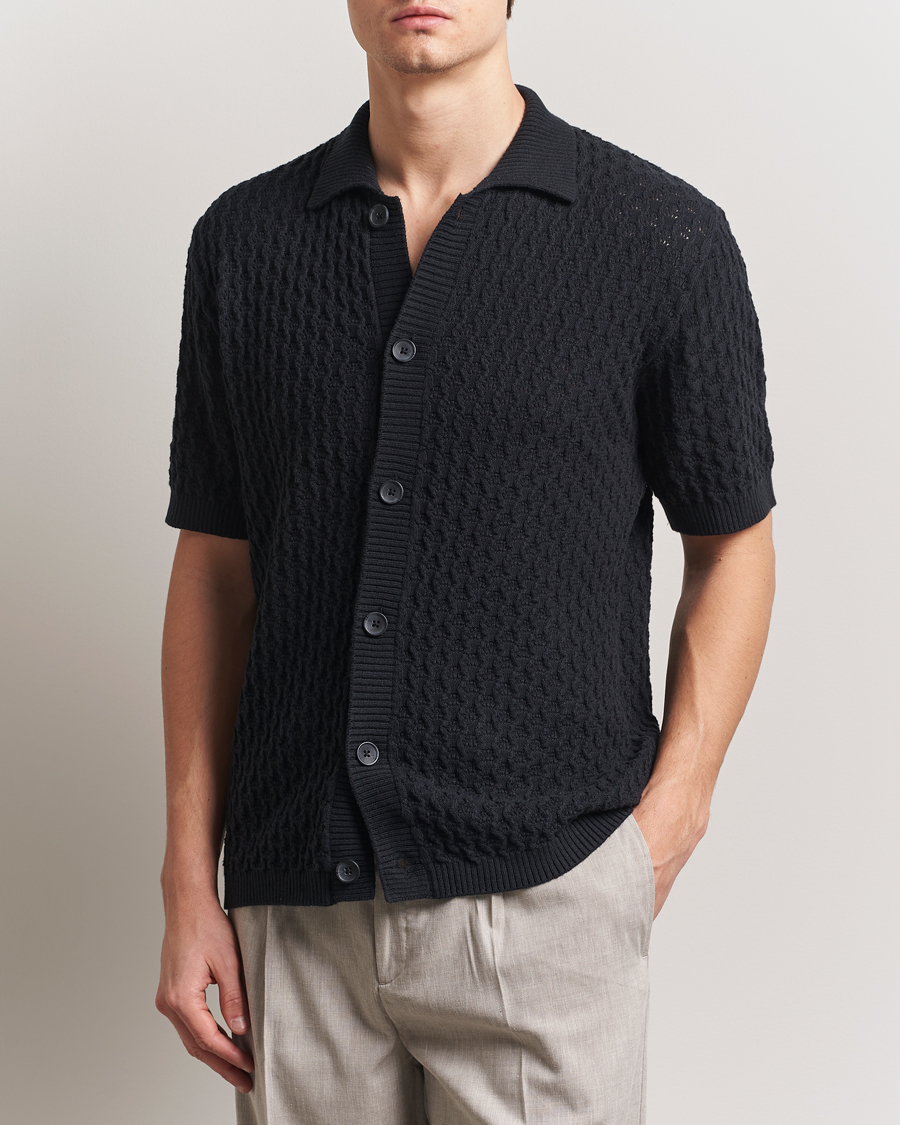 Herre | Skjorter | LES DEUX | Gespertus Knitted Short Sleeve Shirt Black