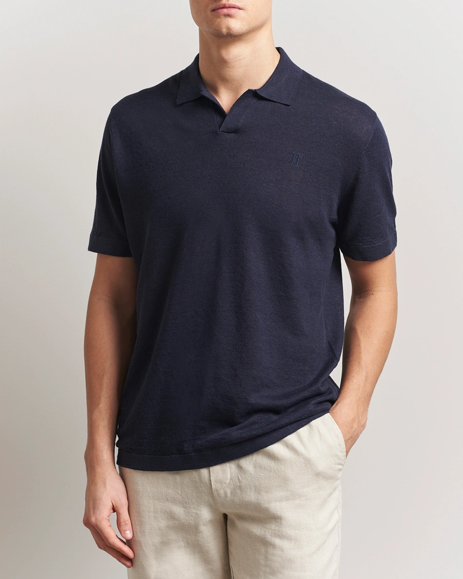 Herre | Pikéer | LES DEUX | Emmanuel Linen/Cotton Polo Knit Dark Navy
