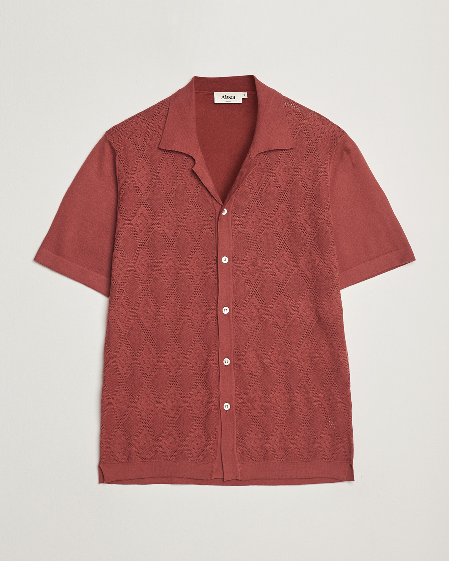 Herre | Skjorter | Altea | Jacquard Knit Camp Shirt Burgundy