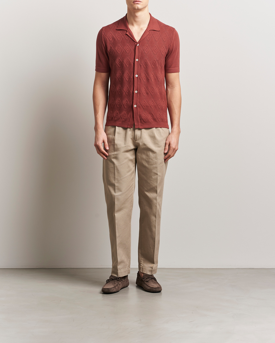 Herre | Skjorter | Altea | Jacquard Knit Camp Shirt Burgundy