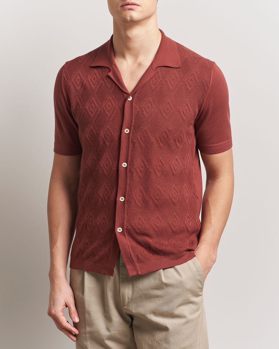 Herre | Skjorter | Altea | Jacquard Knit Camp Shirt Burgundy