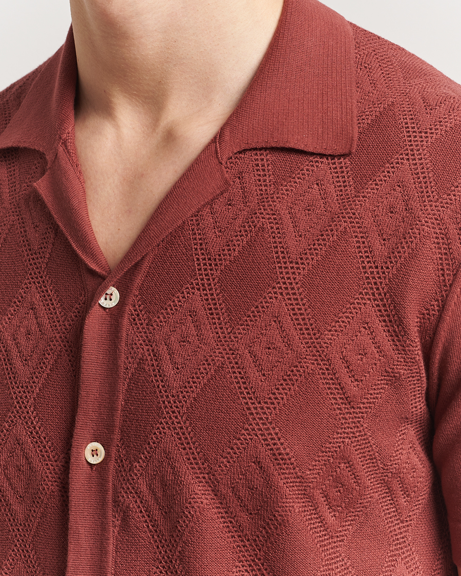 Herre | Skjorter | Altea | Jacquard Knit Camp Shirt Burgundy
