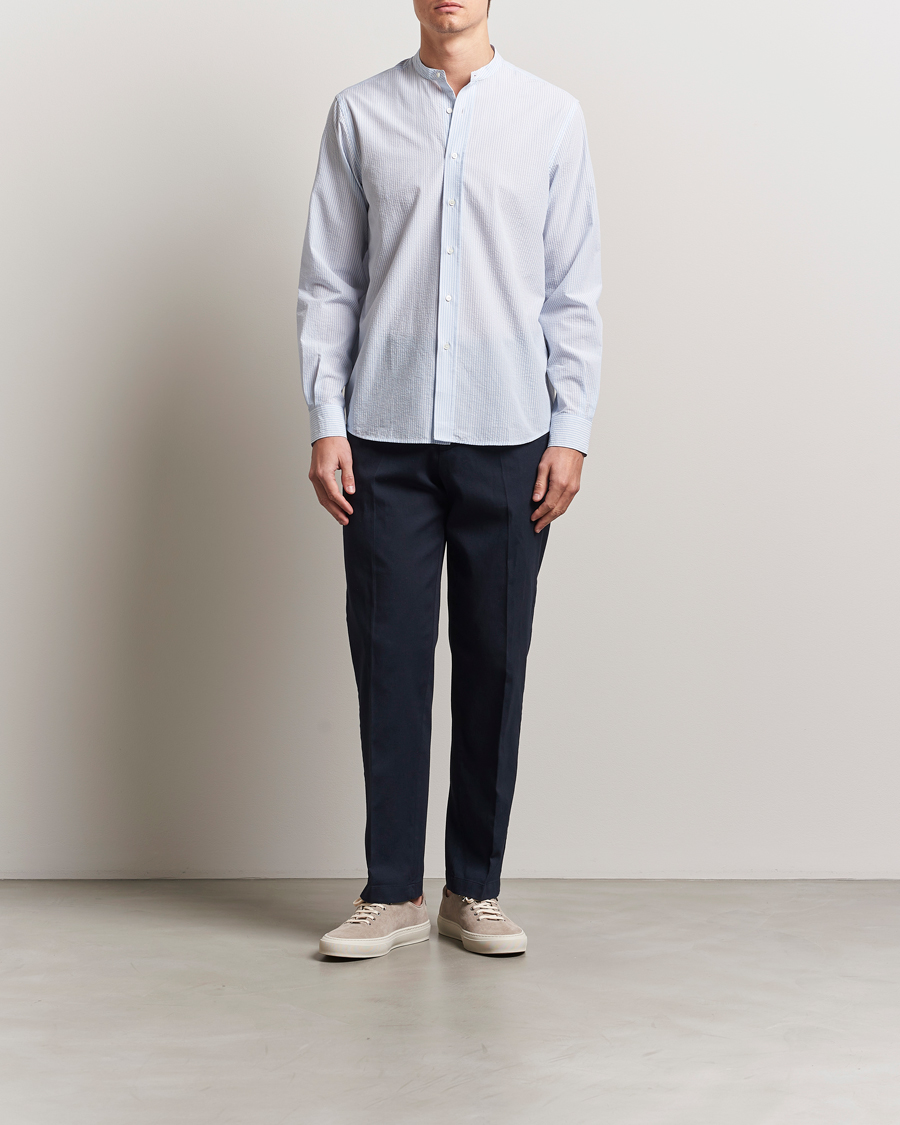 Herre | Skjorter | Aspesi | Seersucker Guru Collar Shirt Light Blue