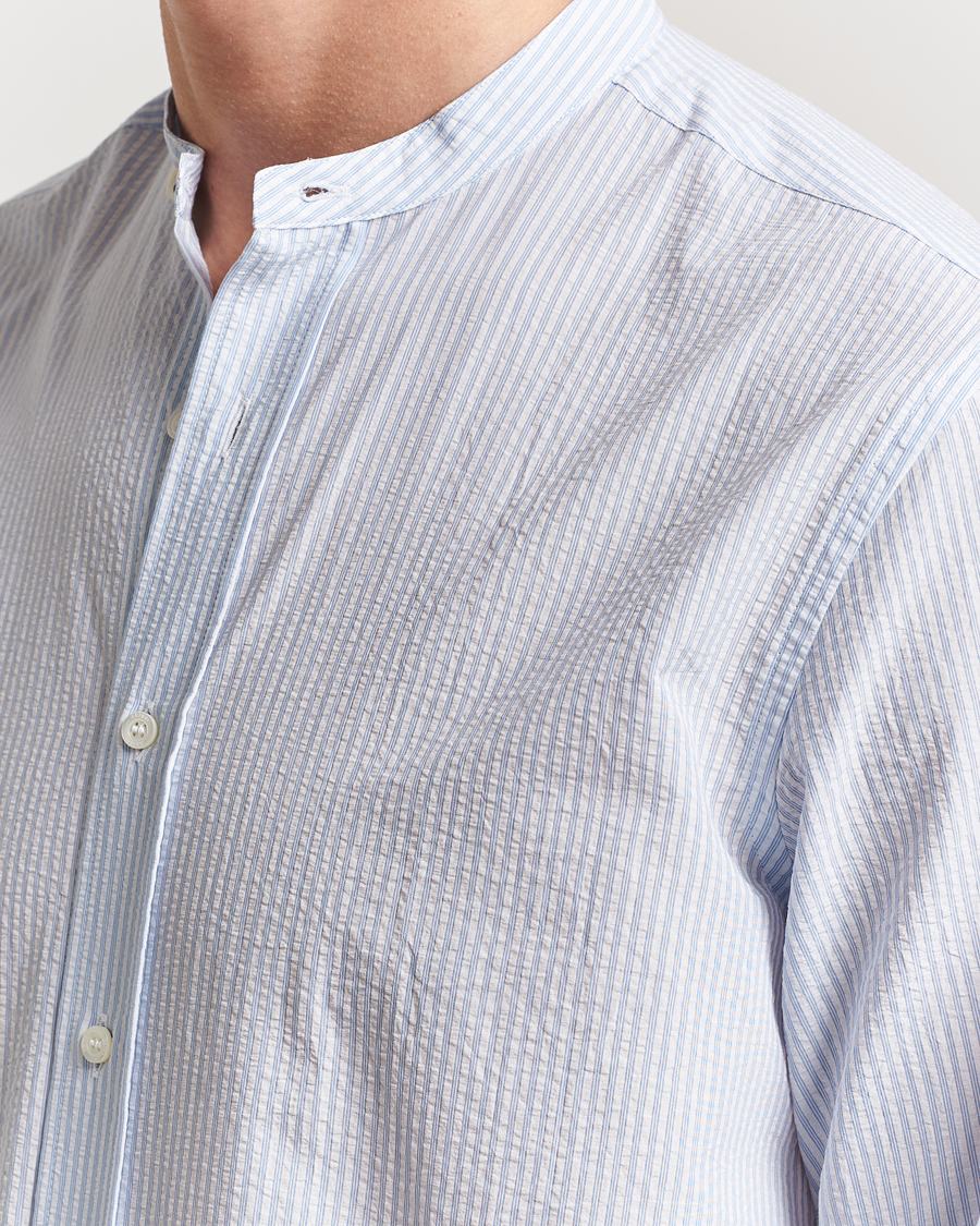 Herre | Skjorter | Aspesi | Seersucker Guru Collar Shirt Light Blue