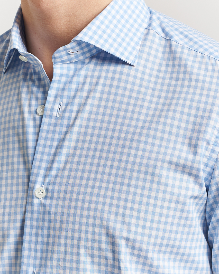 Herre | Skjorter | Mazzarelli | Soft Cotton Cut Away Shirt Blue Check