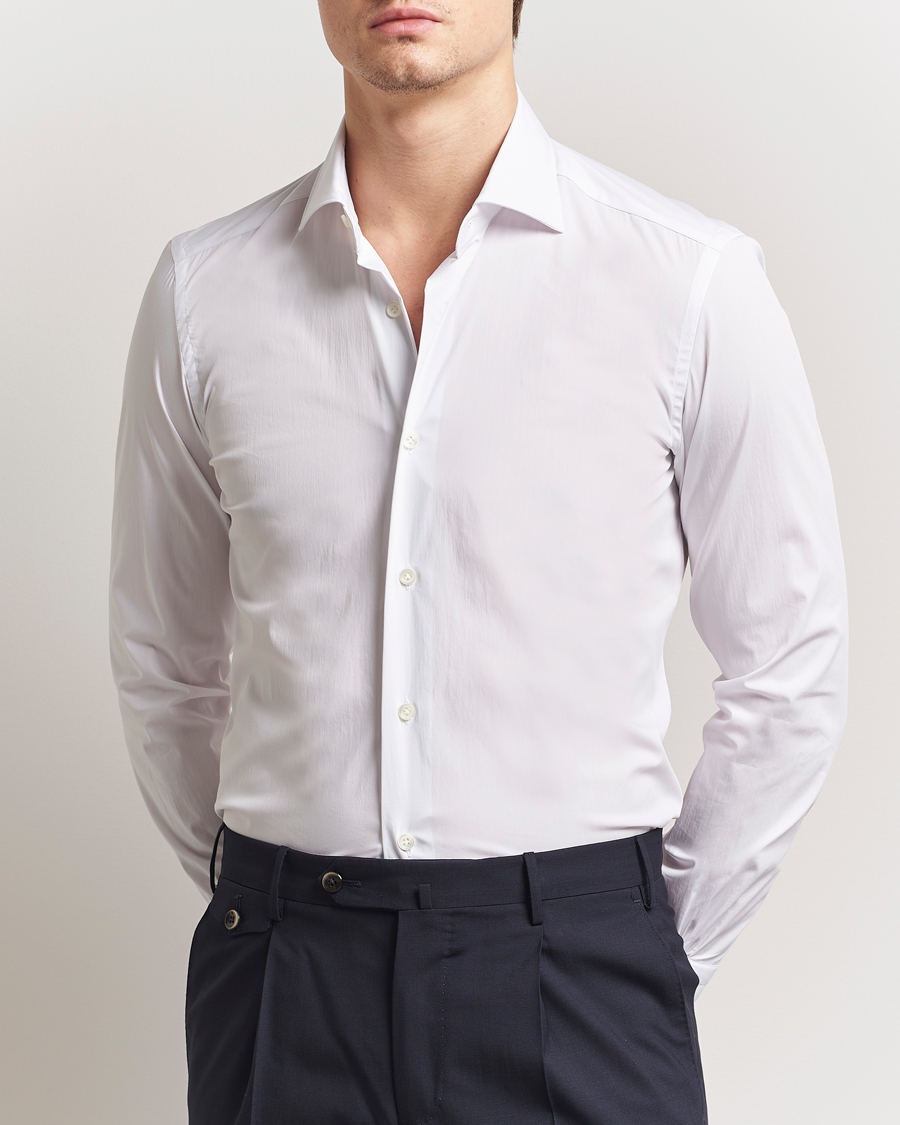 Herre | Skjorter | Mazzarelli | Soft Cotton Cut Away Shirt White