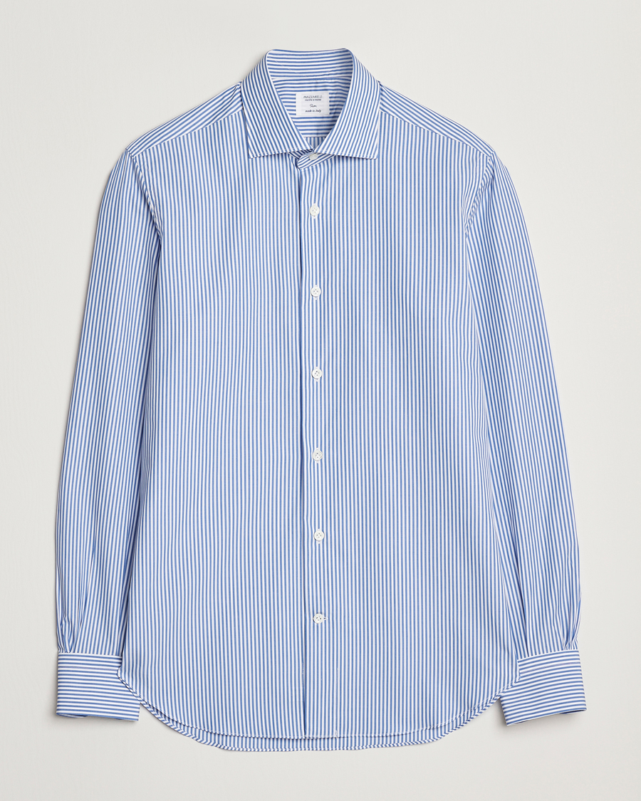 Herre | Skjorter | Mazzarelli | Soft Cotton Cut Away Shirt Blue Stripe