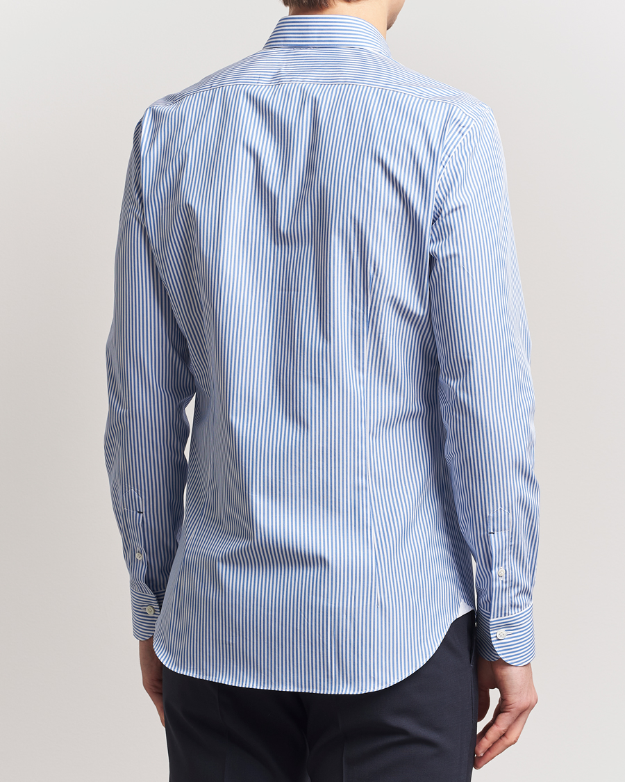 Herre | Skjorter | Mazzarelli | Soft Cotton Cut Away Shirt Blue Stripe