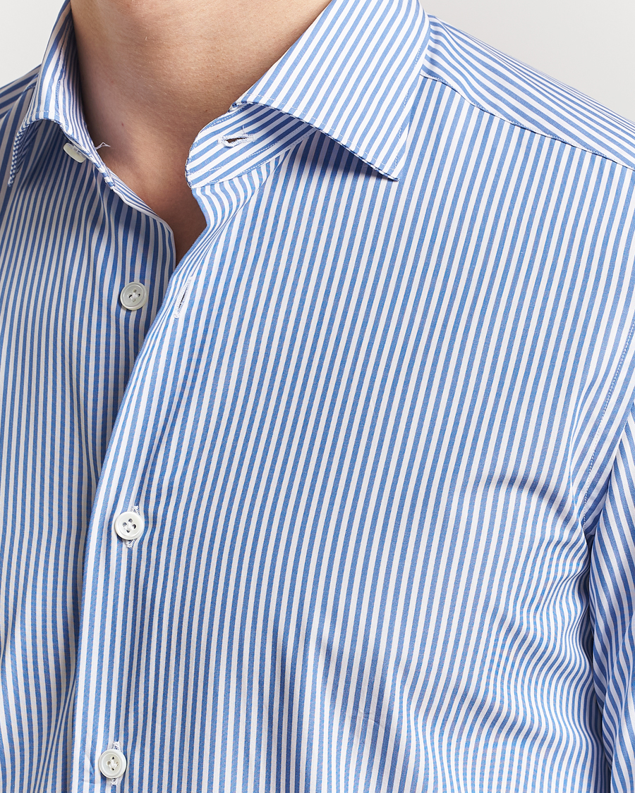 Herre | Skjorter | Mazzarelli | Soft Cotton Cut Away Shirt Blue Stripe
