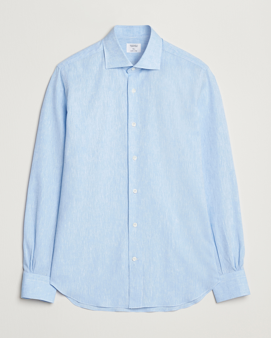 Herre | Skjorter | Mazzarelli | Soft Linen Cut Away Shirt Light Blue