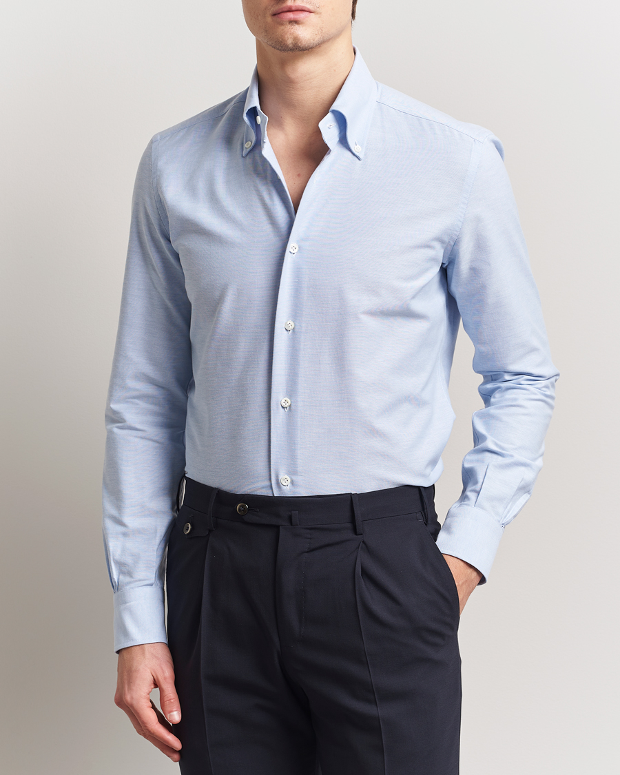 Herre | Skjorter | Mazzarelli | Soft Oxford Button Down Shirt Light Blue