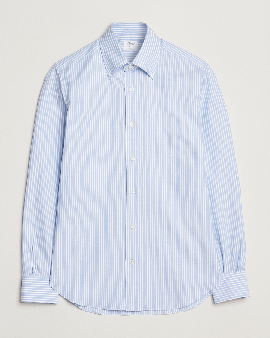Herre | Skjorter | Mazzarelli | Soft Oxford Button Down Shirt Light Blue Stripe