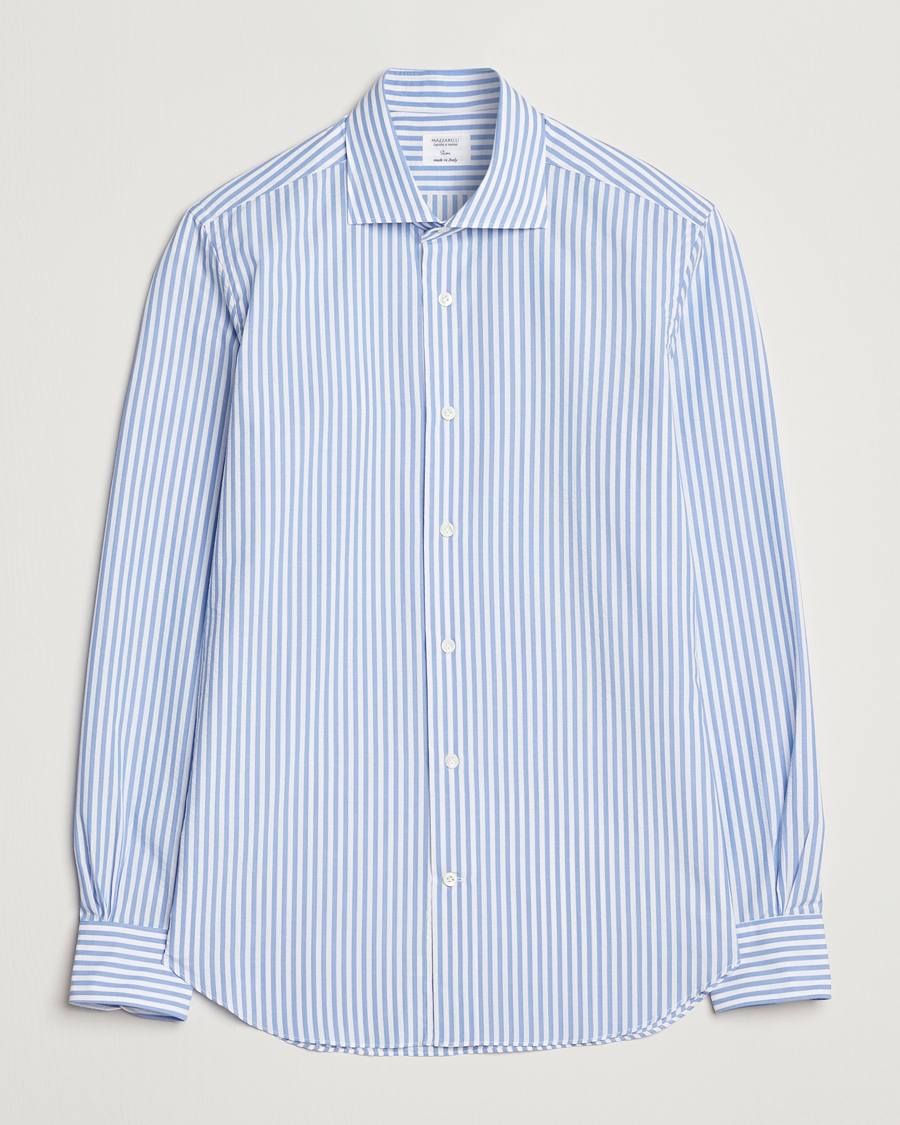 Herre | Skjorter | Mazzarelli | Soft Cotton Seersucker Shirt Light Blue Stripe