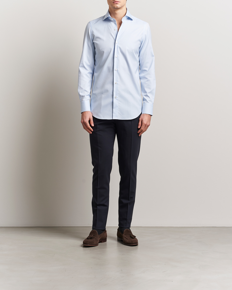 Herre | Skjorter | Finamore Napoli | Milano Slim Royal Oxford Dress Shirt Light Blue