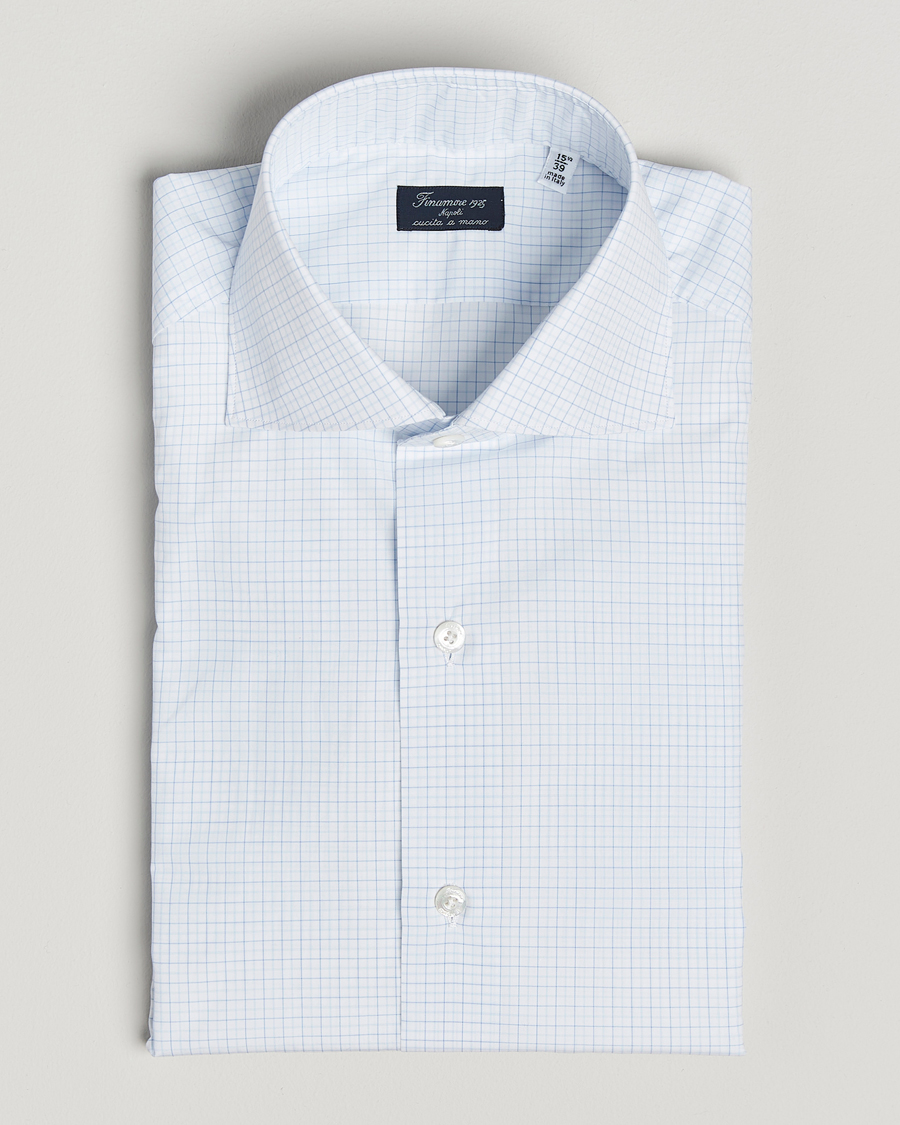 Herre | Skjorter | Finamore Napoli | Milano Slim Popeline Check Shirt Light Blue