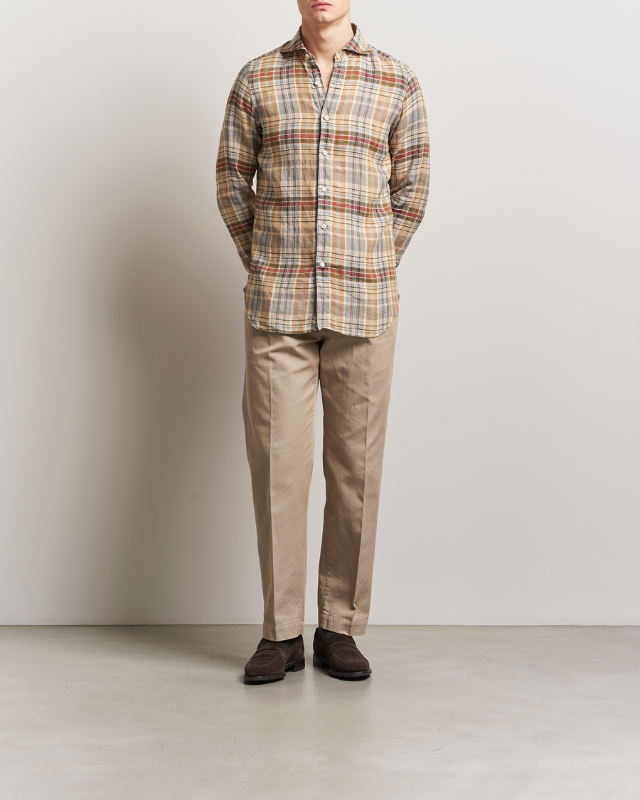 Herre | Skjorter | Finamore Napoli | Gaeta Linen Shirt Beige Check