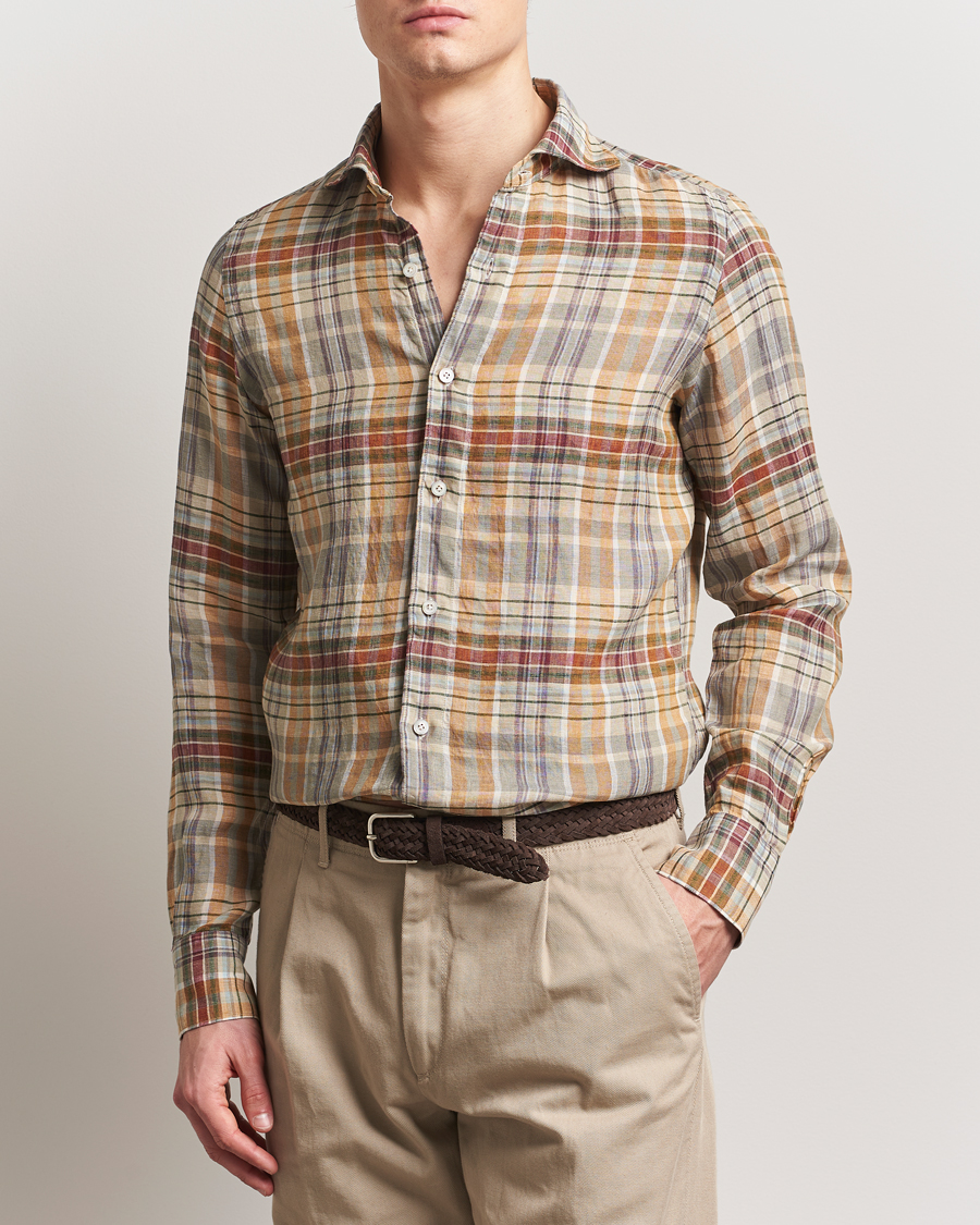 Herre | Skjorter | Finamore Napoli | Gaeta Linen Shirt Beige Check