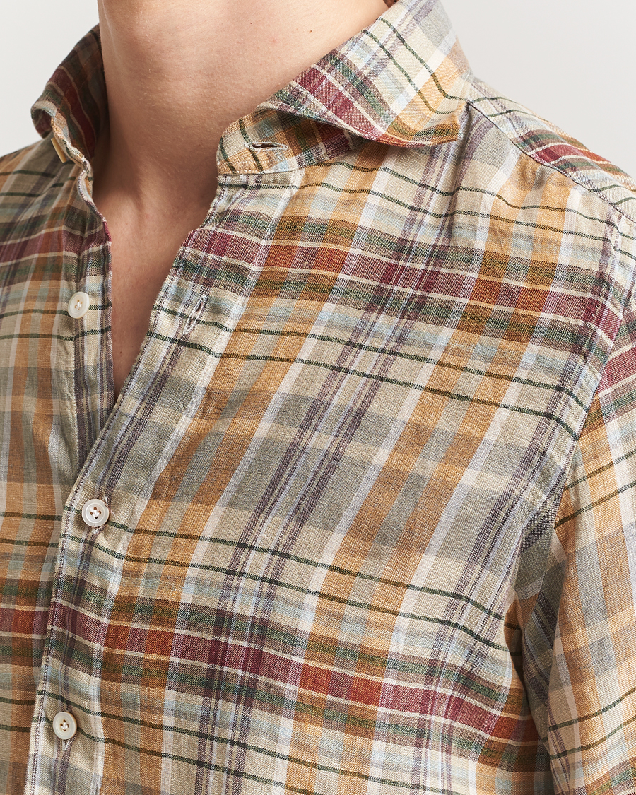 Herre | Skjorter | Finamore Napoli | Gaeta Linen Shirt Beige Check