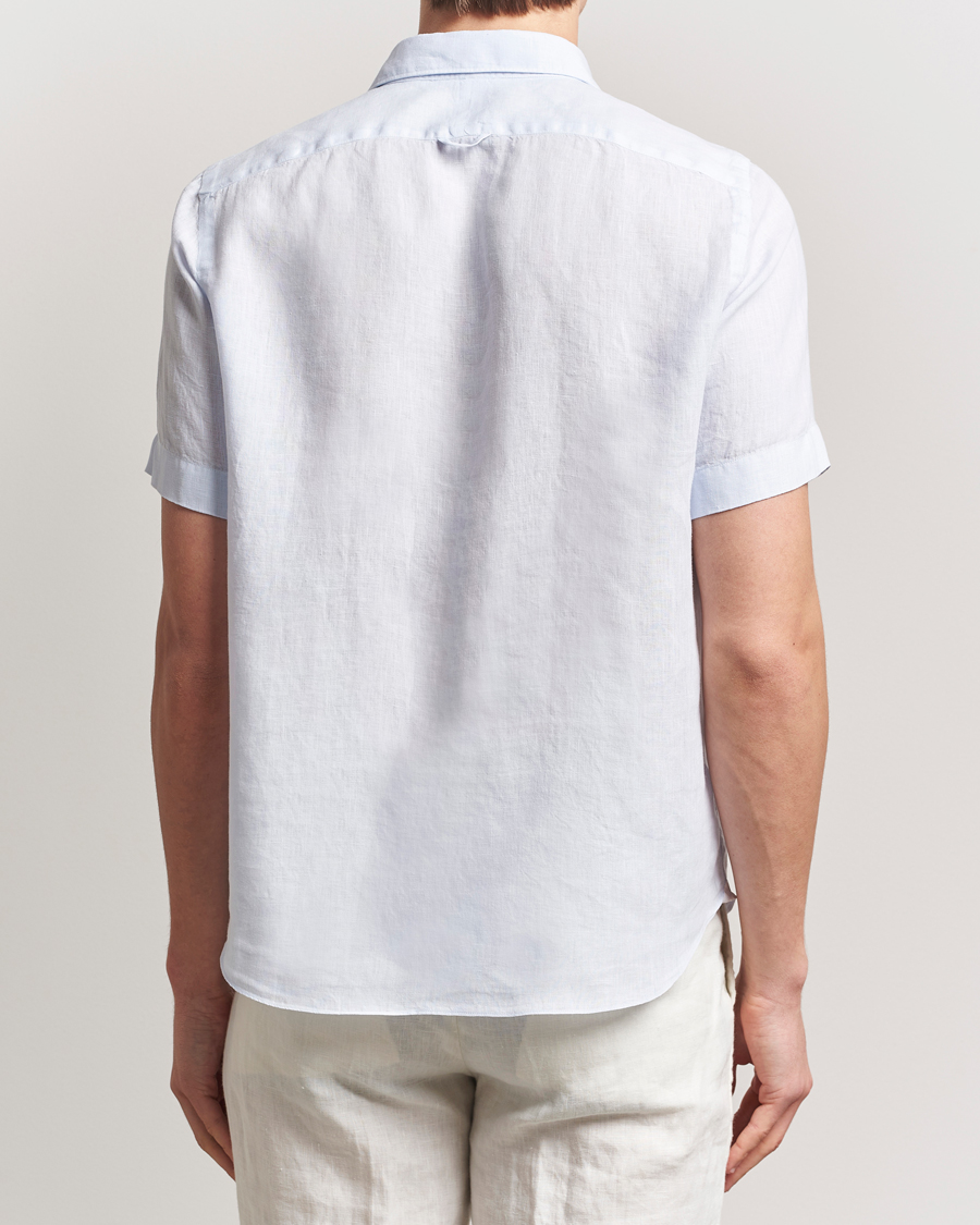 Herre | Skjorter | Finamore Napoli | Linen Short Sleeve Sport Shirt Light Blue