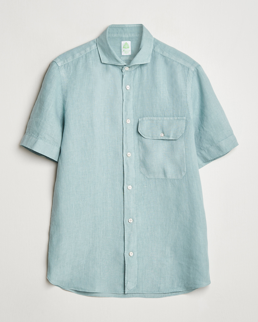 Herre | Skjorter | Finamore Napoli | Linen Short Sleeve Sport Shirt Teal