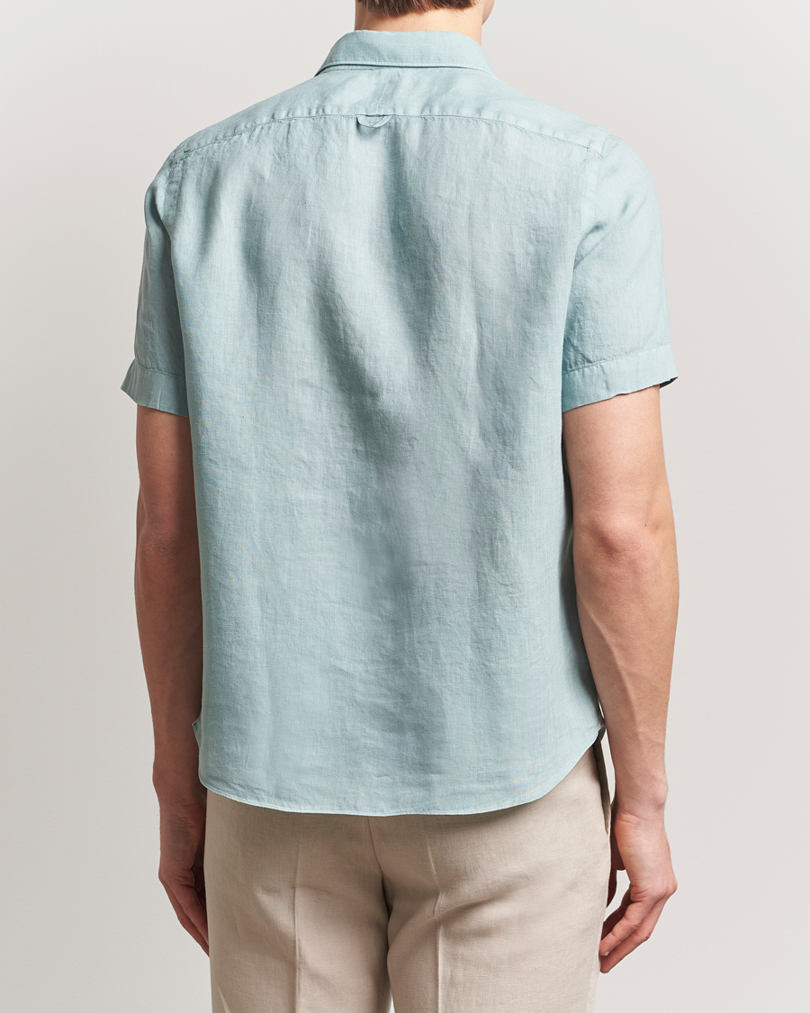 Herre | Skjorter | Finamore Napoli | Linen Short Sleeve Sport Shirt Teal