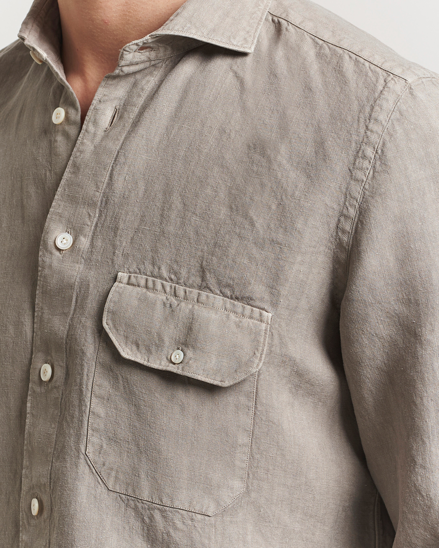 Herre | Skjorter | Finamore Napoli | Salina Garment Dyed Linen Overshirt Taupe
