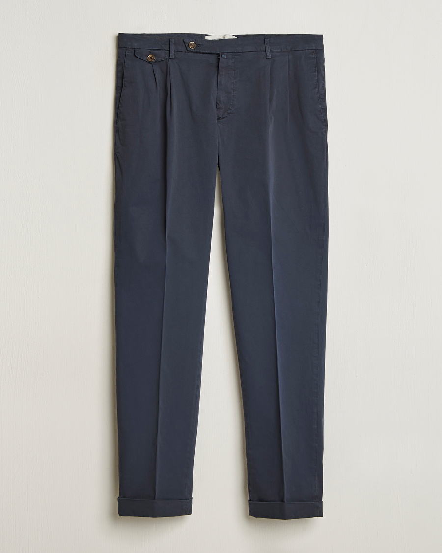 Herre | Bukser | Briglia 1949 | Easy Fit Pleated Cotton Stretch Chino Navy