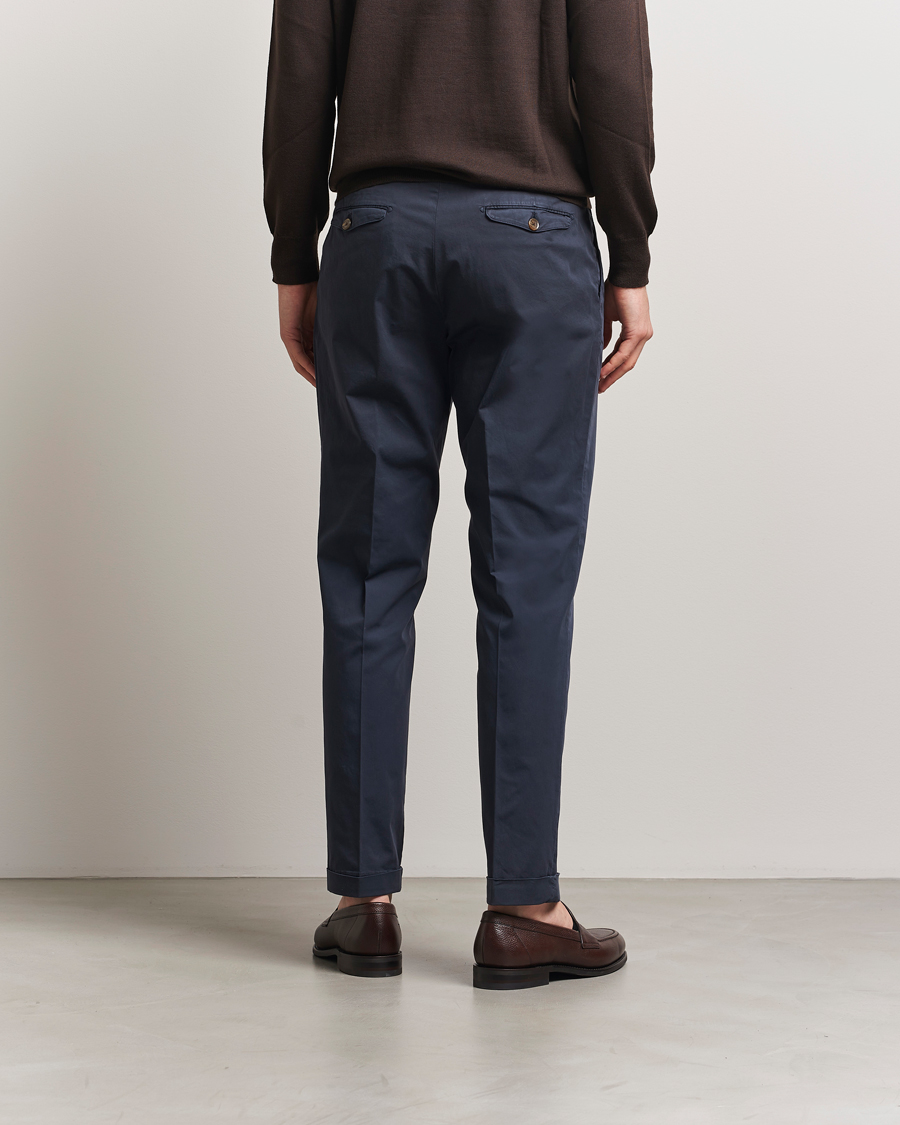 Herre | Bukser | Briglia 1949 | Easy Fit Pleated Cotton Stretch Chino Navy
