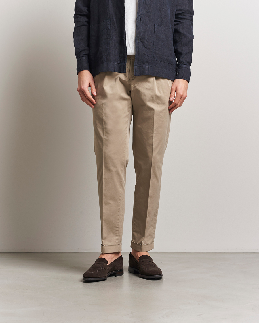 Herre | Bukser | Briglia 1949 | Easy Fit Pleated Cotton Stretch Chino Taupe