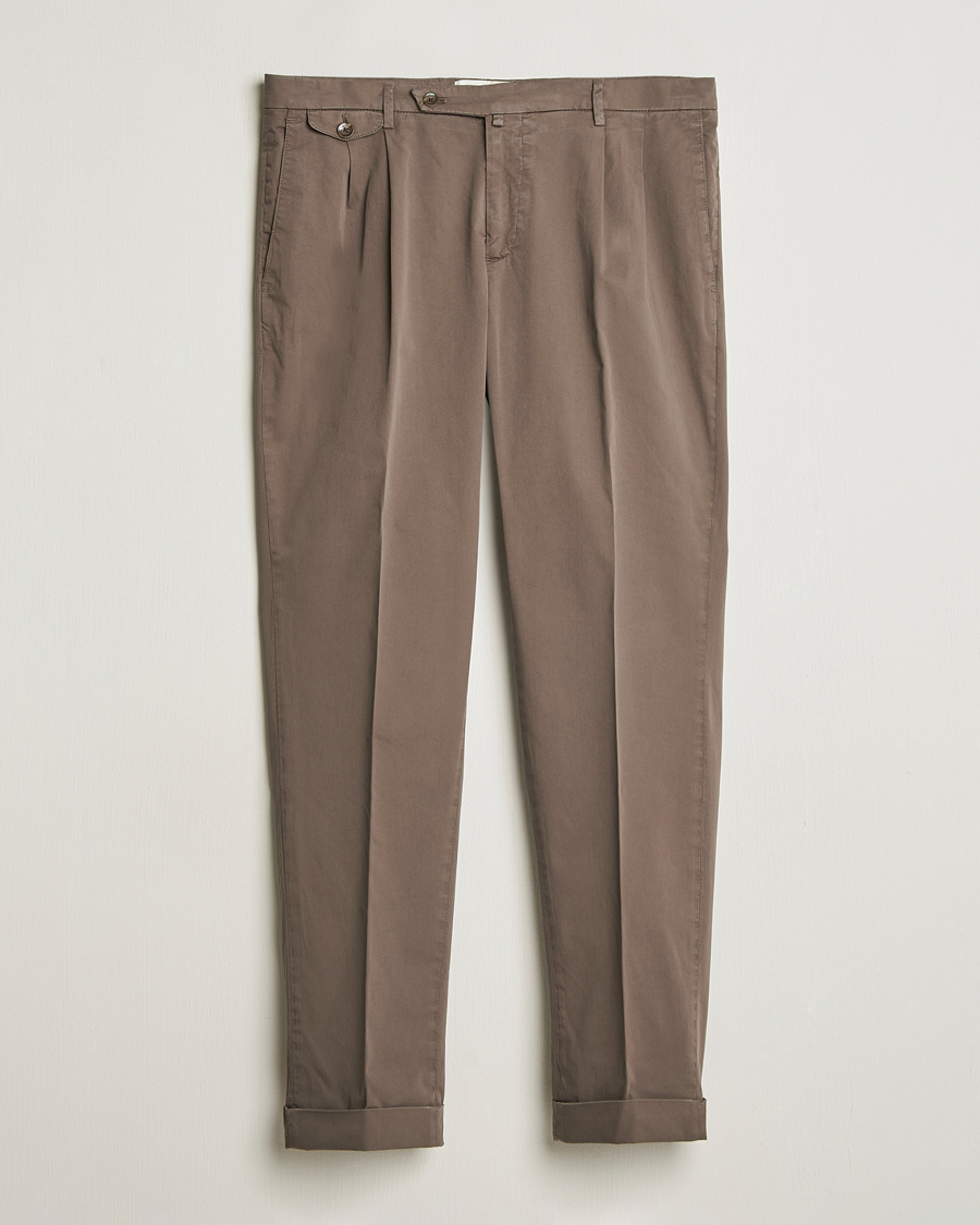 Herre | Bukser | Briglia 1949 | Easy Fit Pleated Cotton Stretch Chino Brown