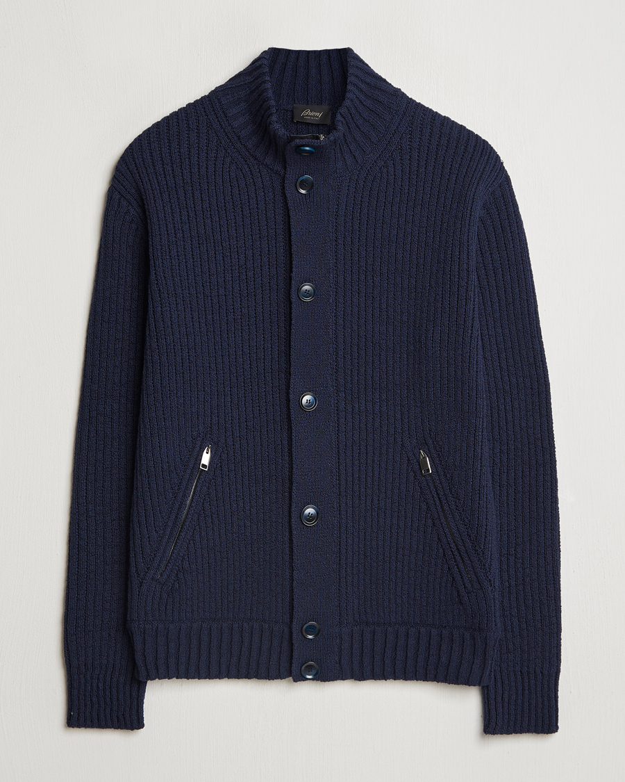 Herre | Gensere | Brioni | Heavy Rib Cotton Cardigan Jacket Navy