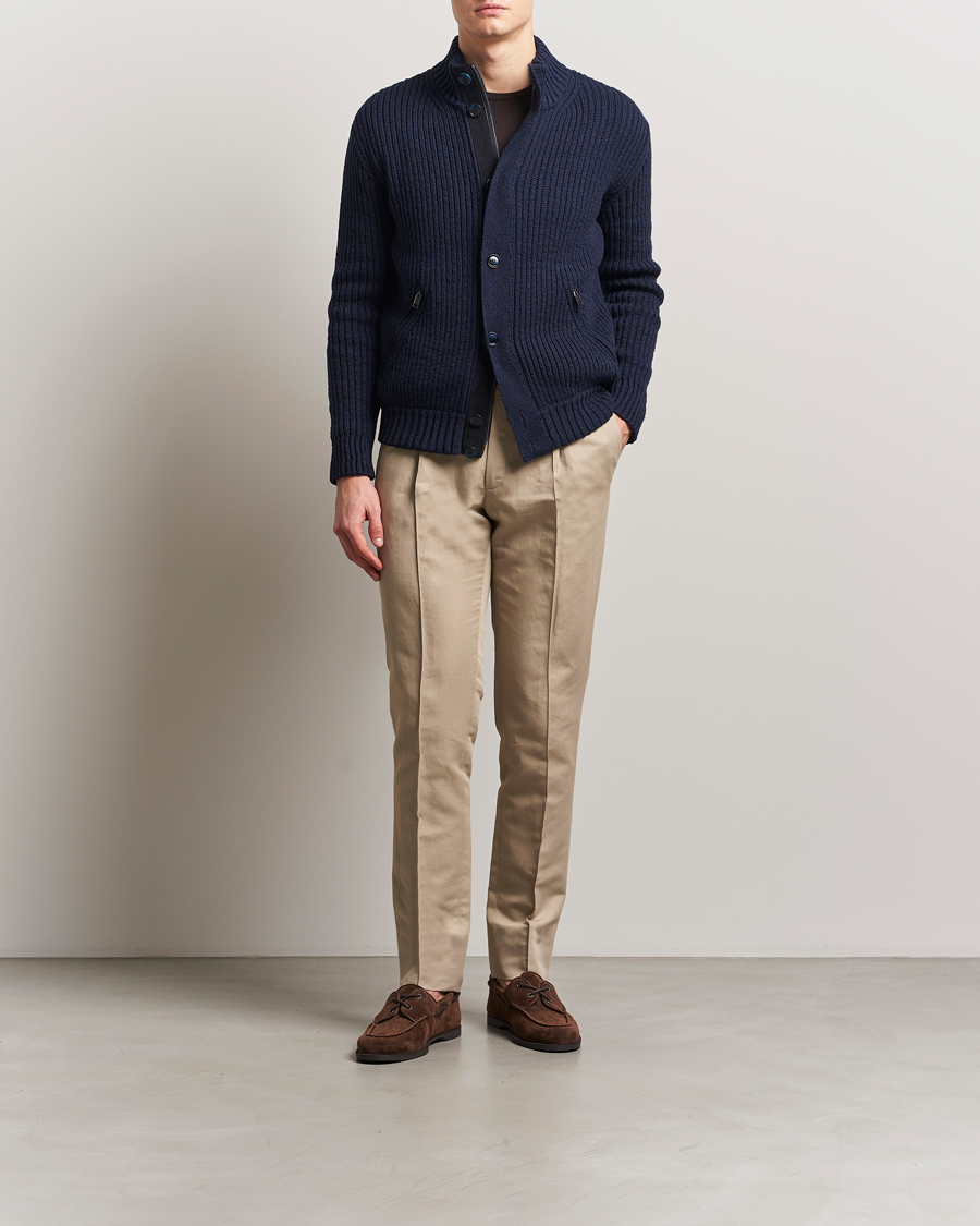 Herre | Gensere | Brioni | Heavy Rib Cotton Cardigan Jacket Navy