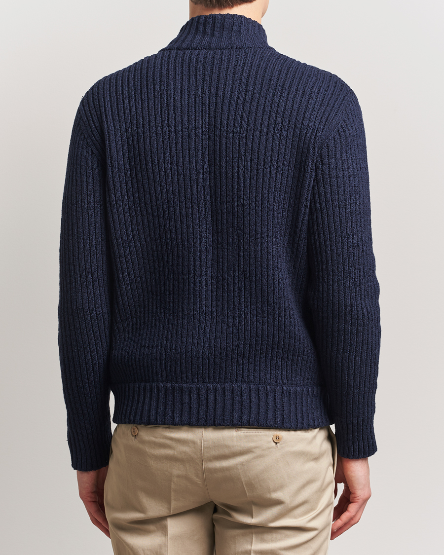 Herre | Gensere | Brioni | Heavy Rib Cotton Cardigan Jacket Navy