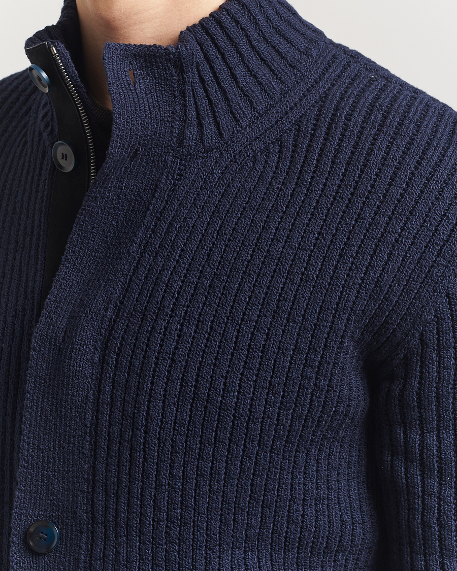 Herre | Gensere | Brioni | Heavy Rib Cotton Cardigan Jacket Navy